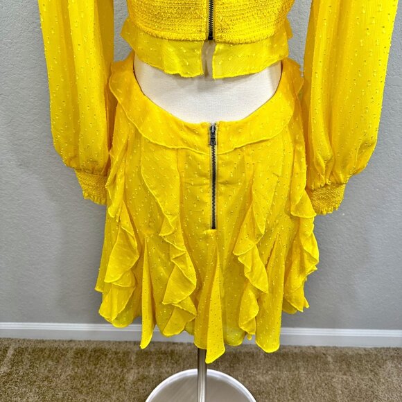 Alice + Olivia Mitzi Combo Cutout Godet Mini Dress Sunbeam - Picture 7 of 12